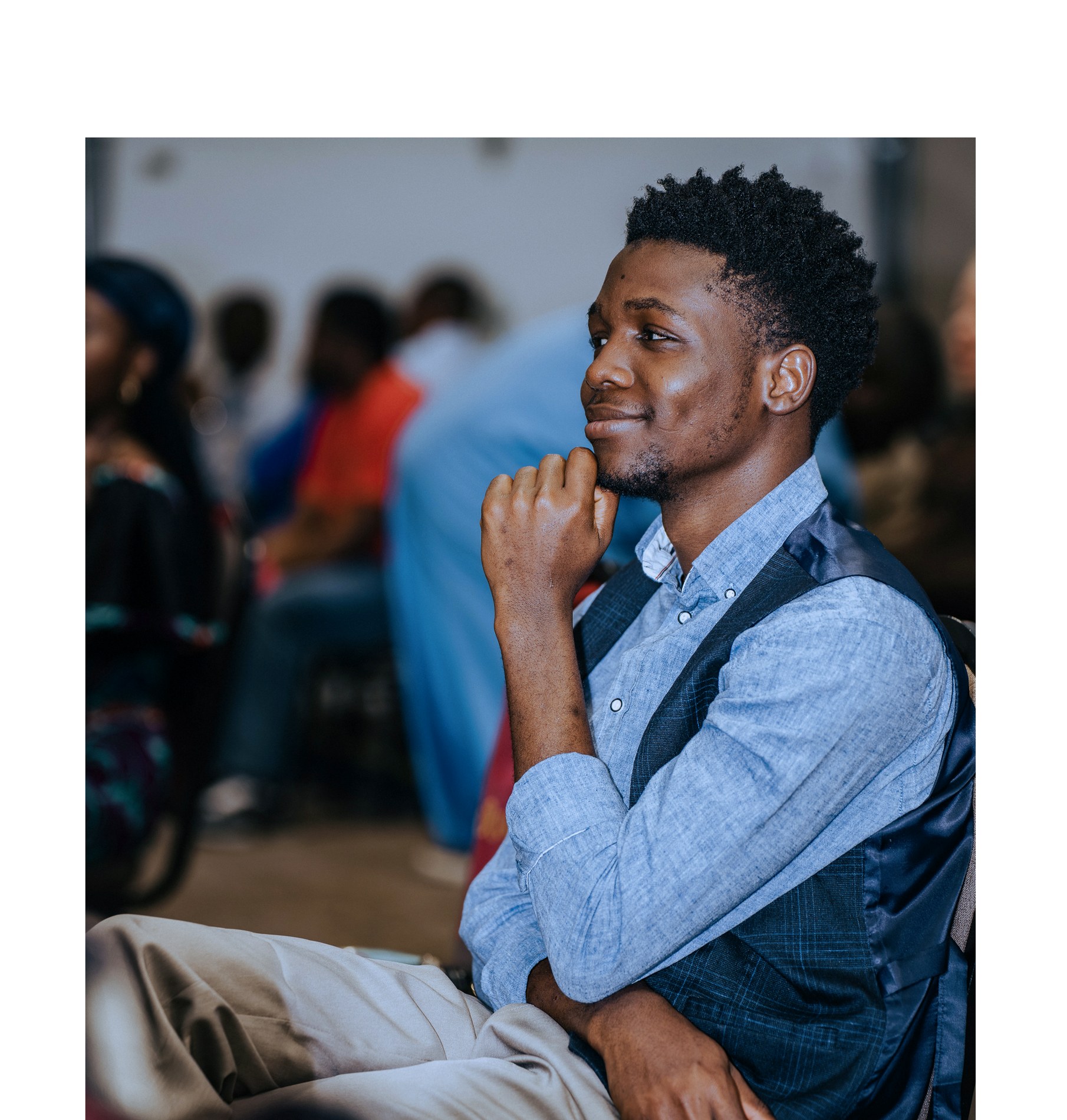 A church member listening during the gathering