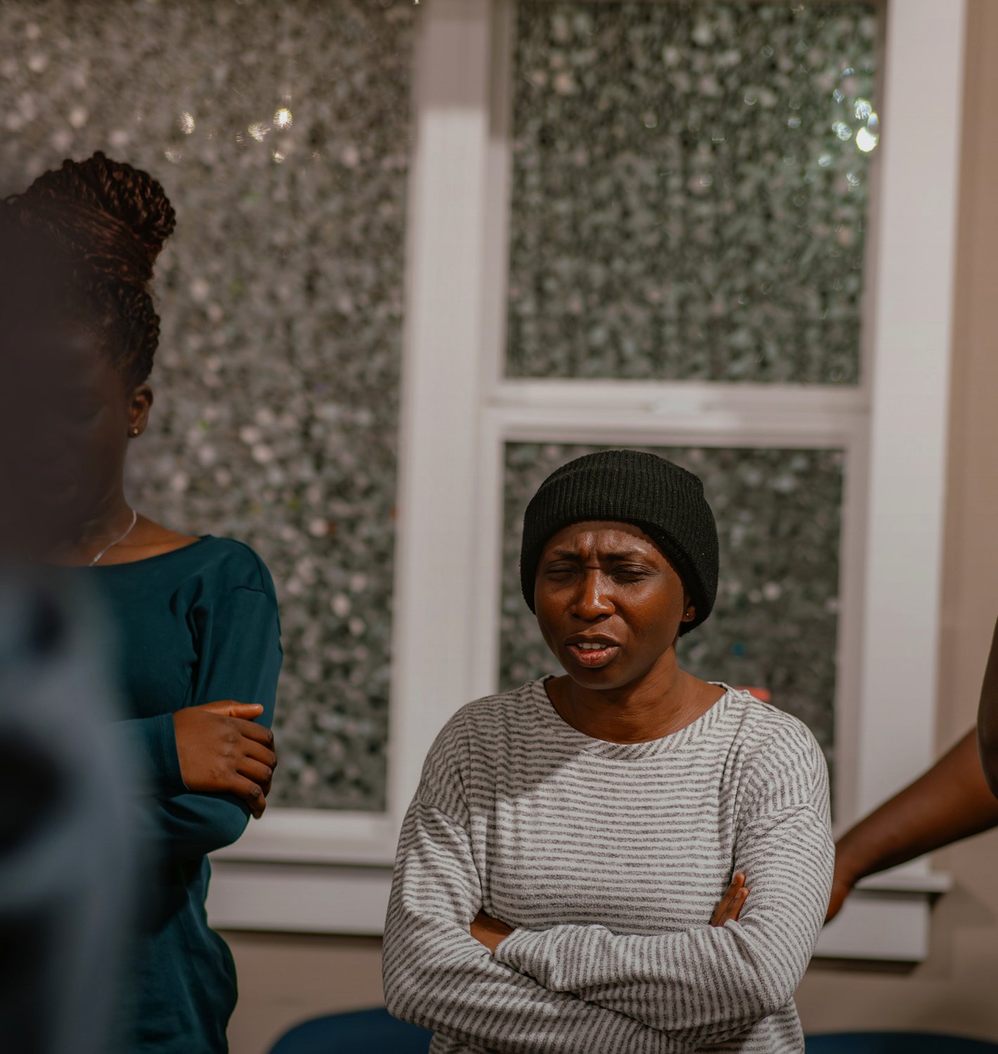 A church member praying fervently