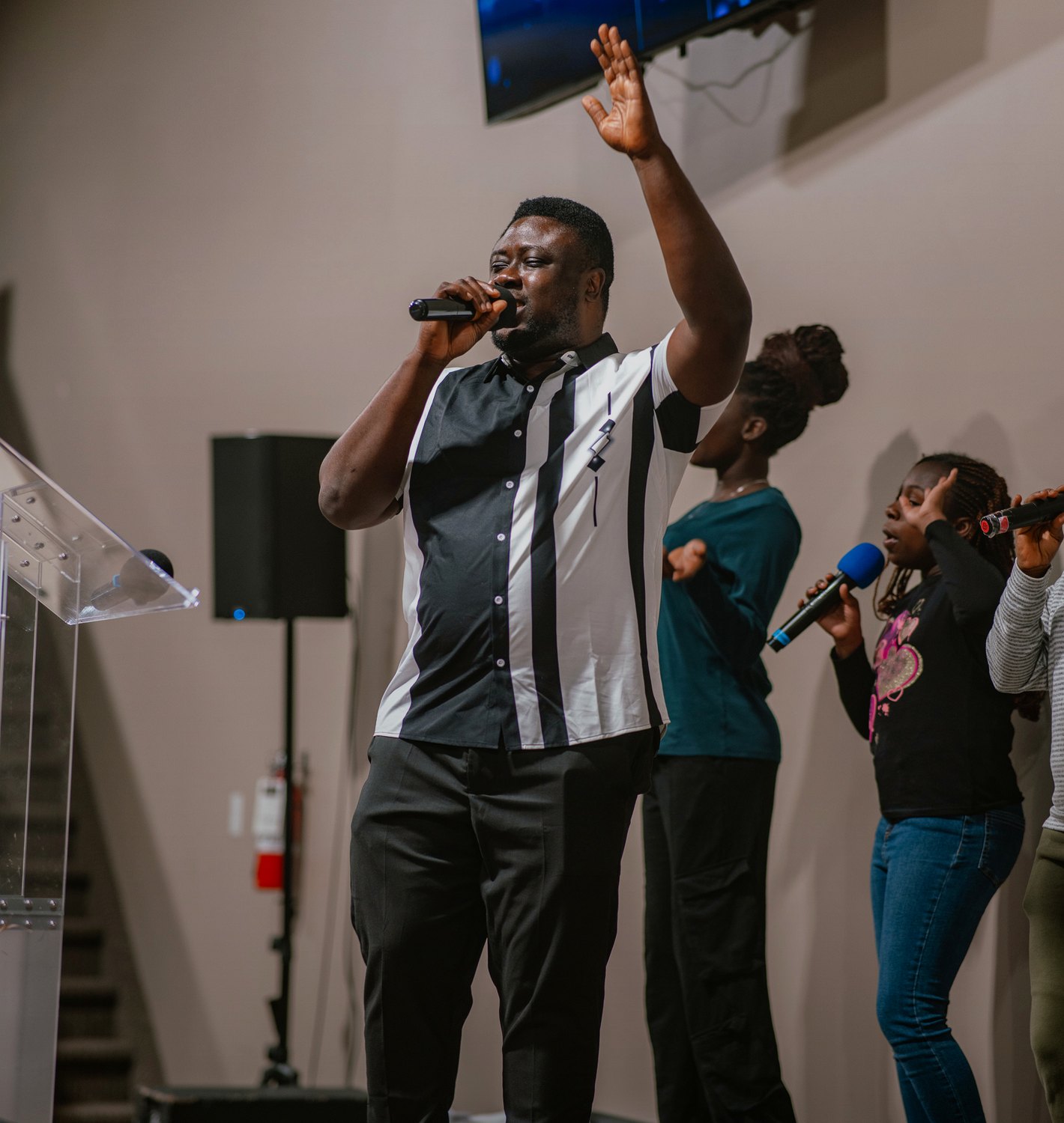 The worship team leading songs