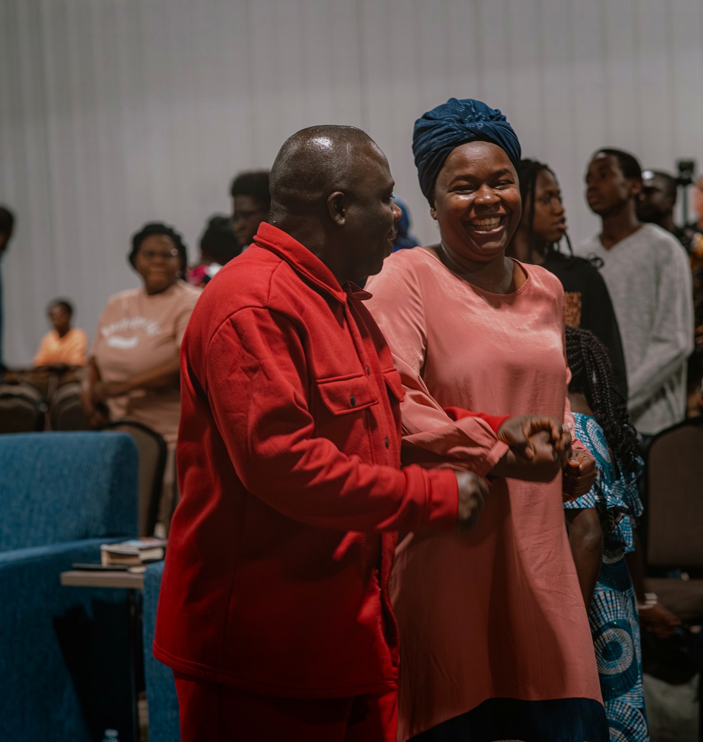 A joyful moment between church members
