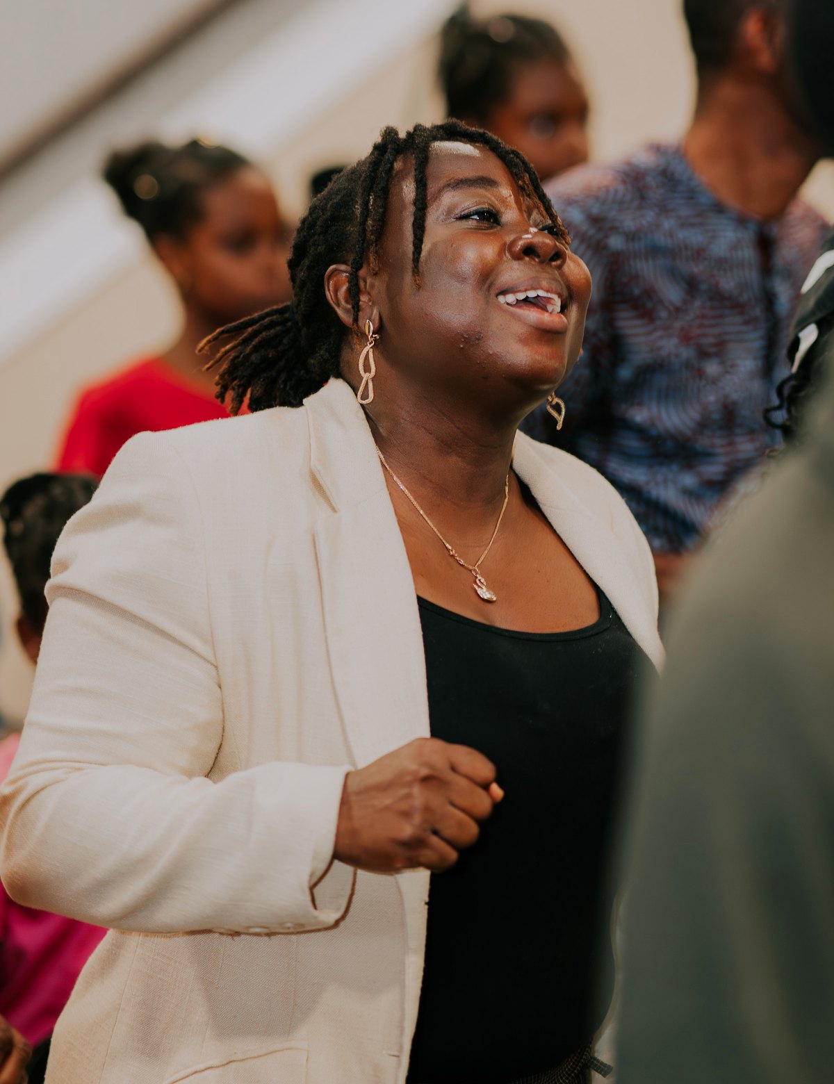 A church member reflecting during worship